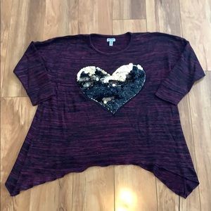 Black + Magenta Heart 3/4 Sweater